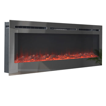 36 Inch Linear Electric Fireplace Recessed in Black