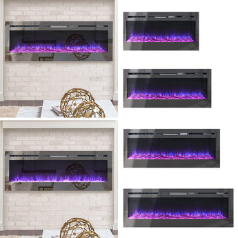 40 Inch Linear Electric Fireplace Recessed in Black 5120BTU