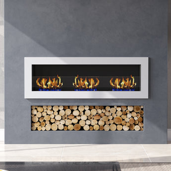 47 Inch Recessed Wall Mounted Bio Ethanol Fireplace with Adjustable Flames