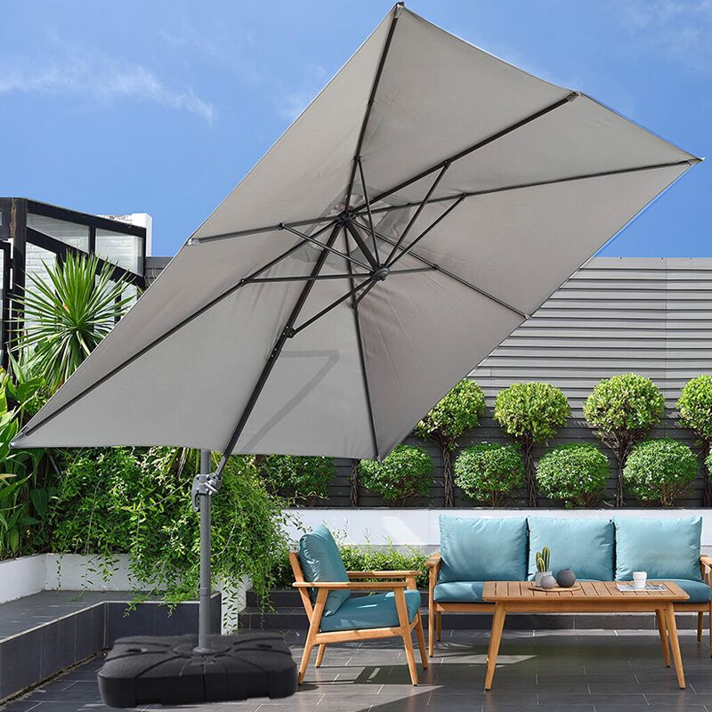 Light Grey 3 x 3 m Square Cantilever Parasol Outdoor Hanging Umbrella for Garden and Patio Parasols