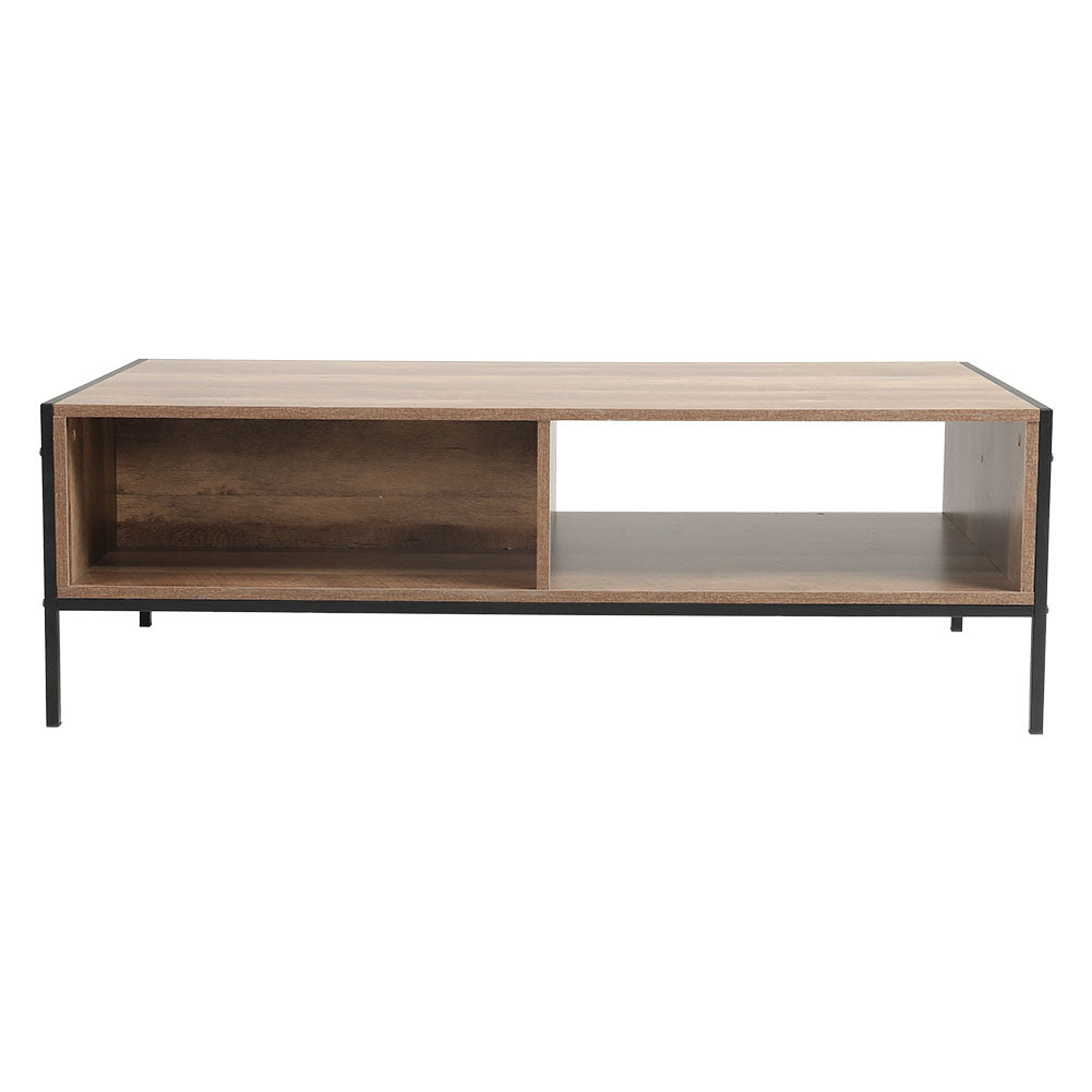Rustic Brown Coffee Table Metal Framed Tea Table with Drawer and Shelf