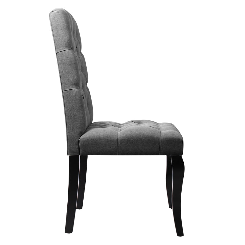 2 Pcs High Back Tufted Dining Chairs Grey Linen Upholstered Side Chairs