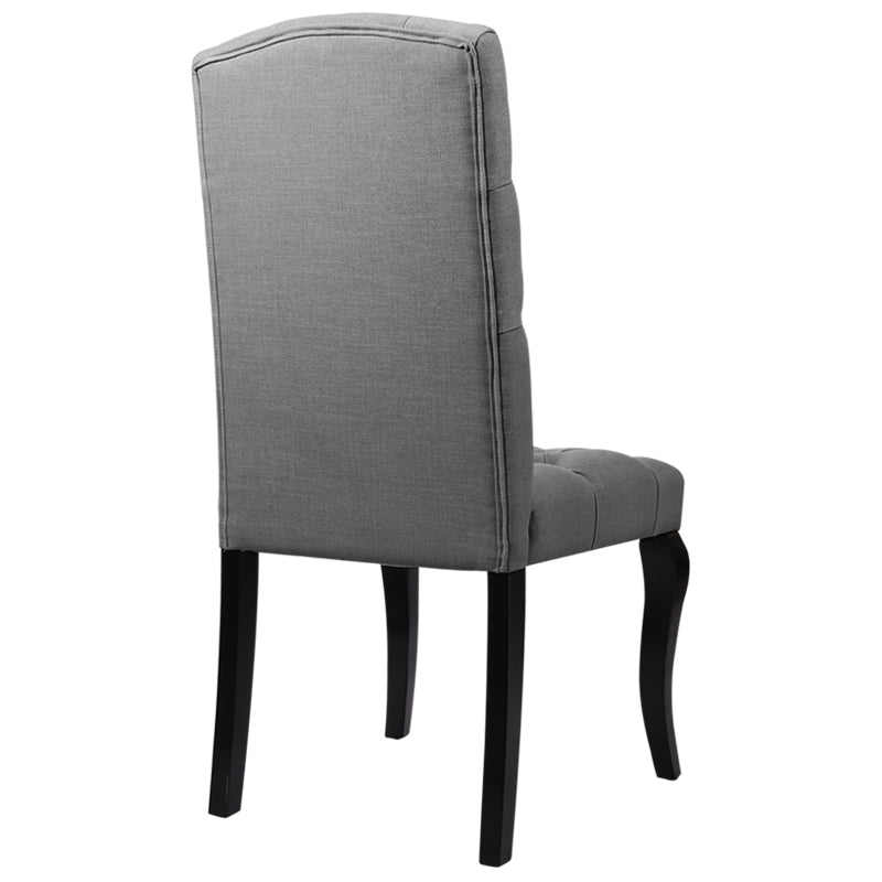 2 Pcs High Back Tufted Dining Chairs Grey Linen Upholstered Side Chairs