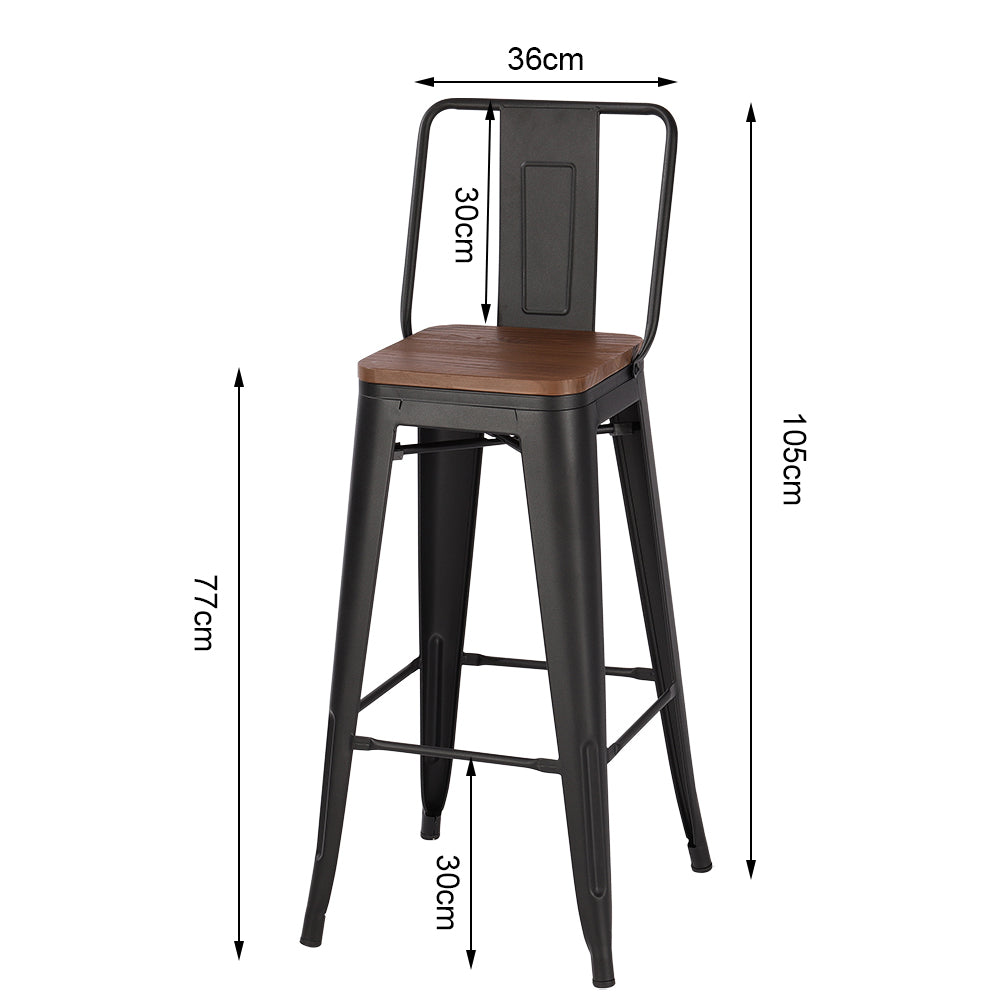 Set of 4 Bar Chairs Set Industrial Style Metal Footrests Dining Bar Stools
