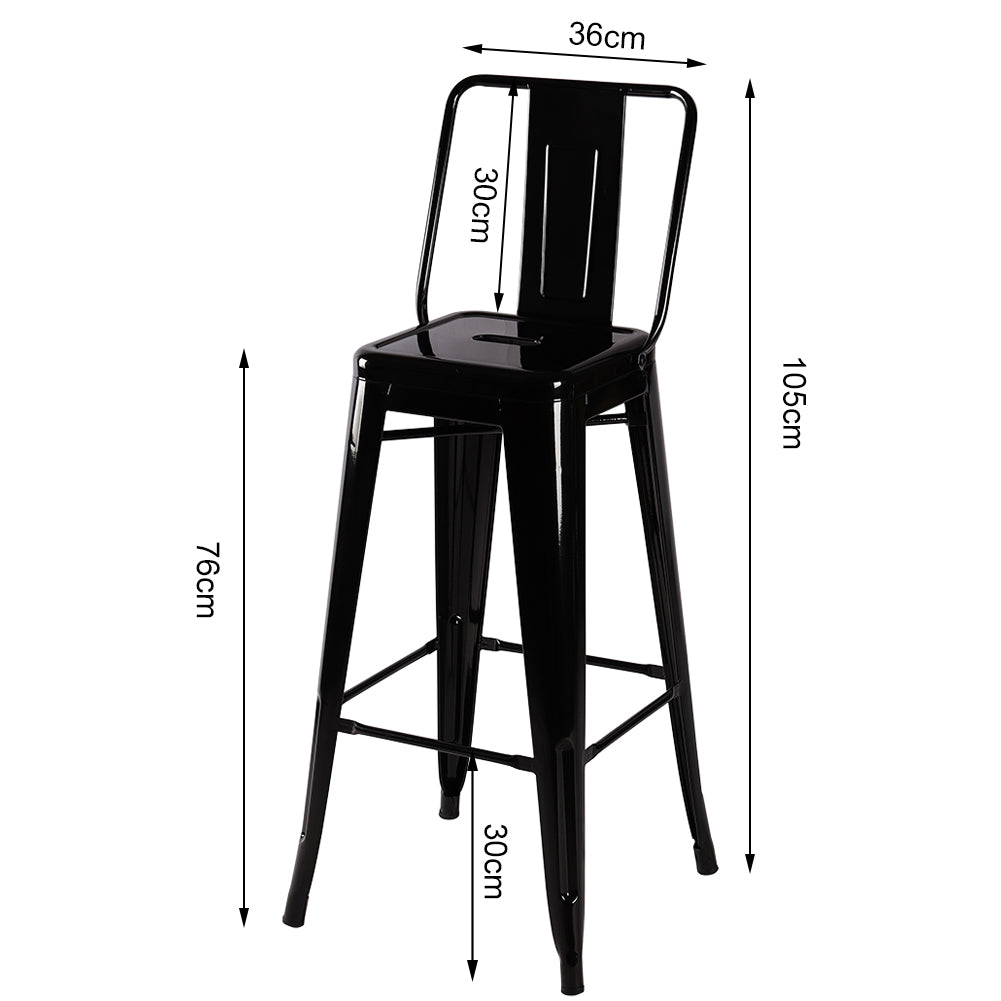 Set of 4 Bar Chairs Set Industrial Style Metal Footrests Dining Bar Stools