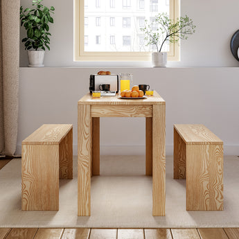 Modern Minimalism Dining Room Set Natural Wood Table and 2 Benches