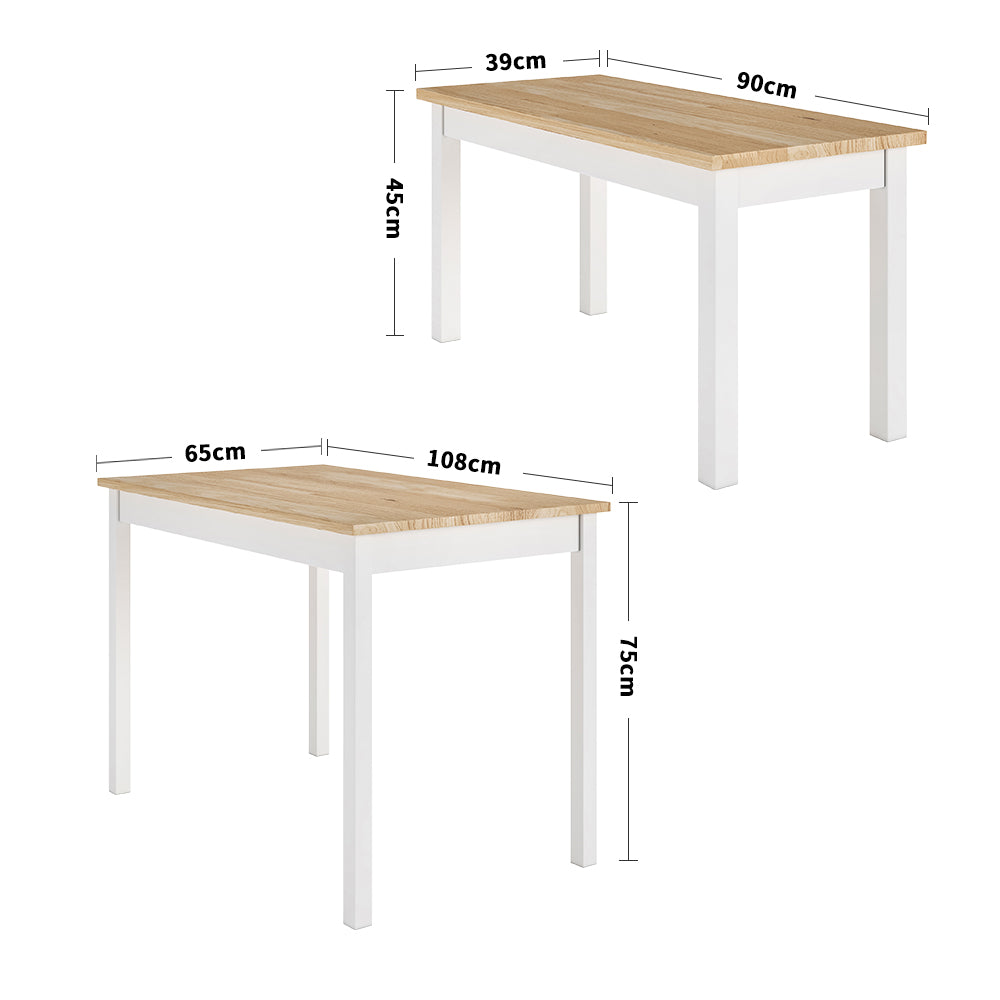 3 Pcs Dining Furniture Sets Pine Wood Dining Table and Benches
