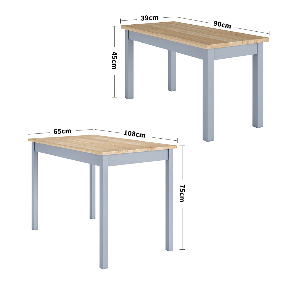 3 Pcs Dining Furniture Sets Pine Wood Dining Table and Benches