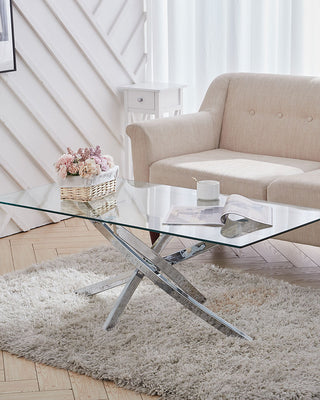 Living Room Coffee Table Glass Top End Table Modern Metal Frame Console Table