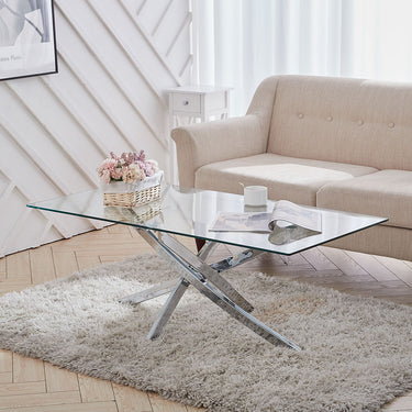 Living Room Coffee Table Glass Top End Table Modern Metal Frame Console Table