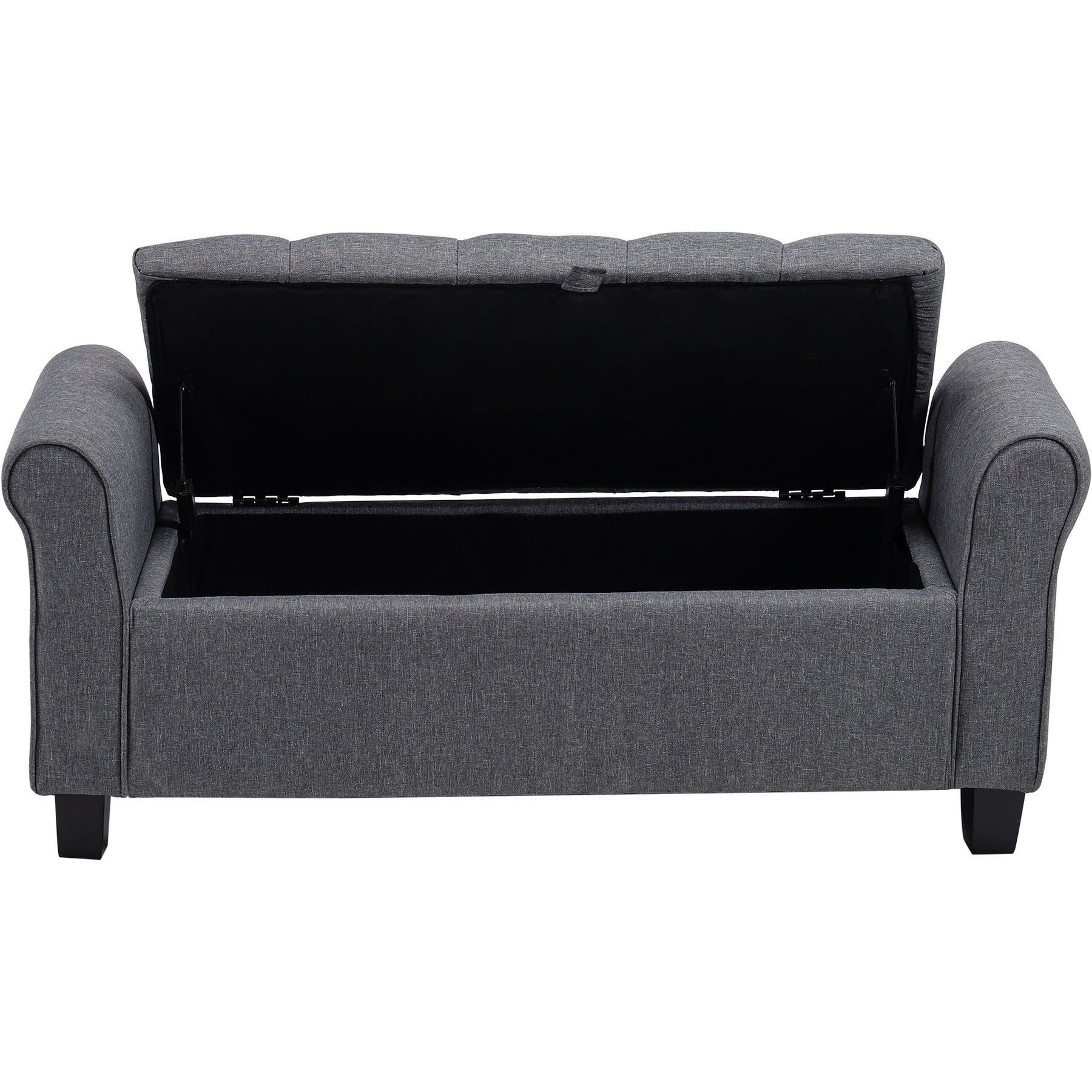 Linen Storage Ottoman Box Buttoned Storage Bench with Side Armrests