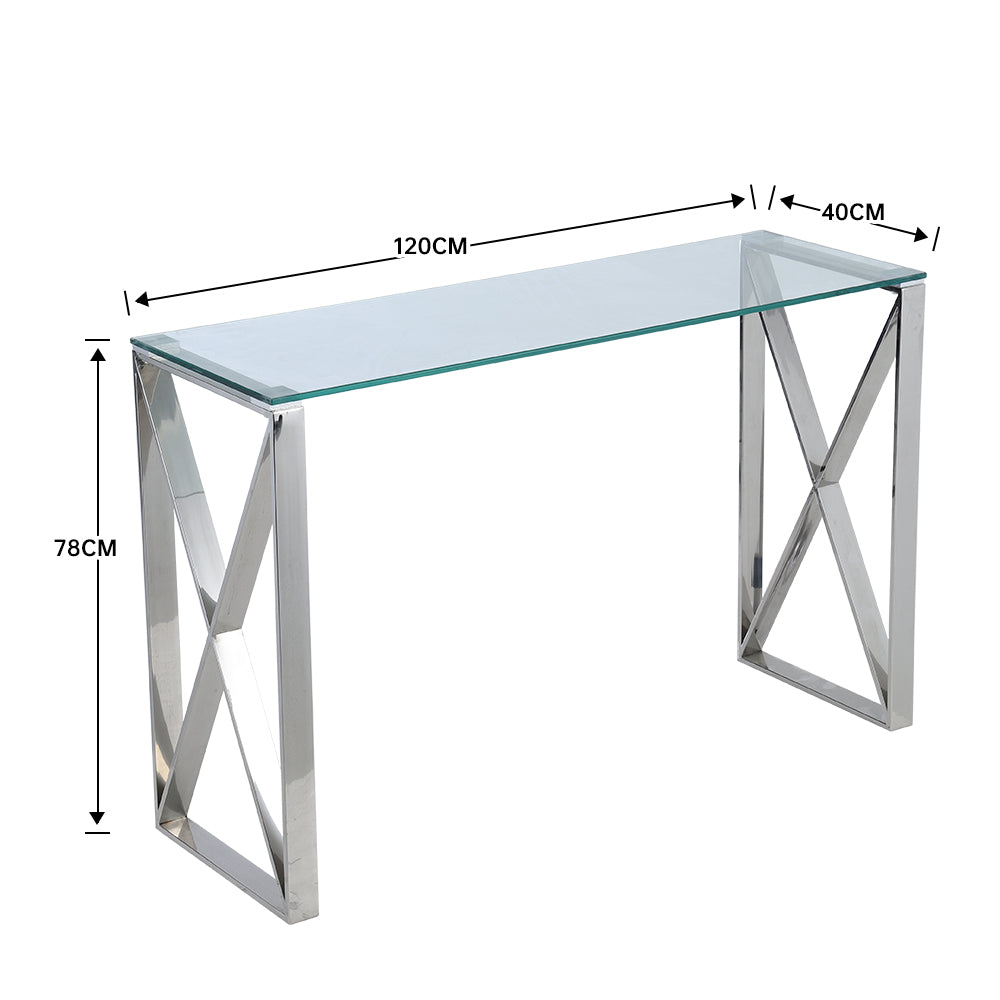 Modern Console Table Tempered Glass Coffee Table with 2 X-shaped Legs