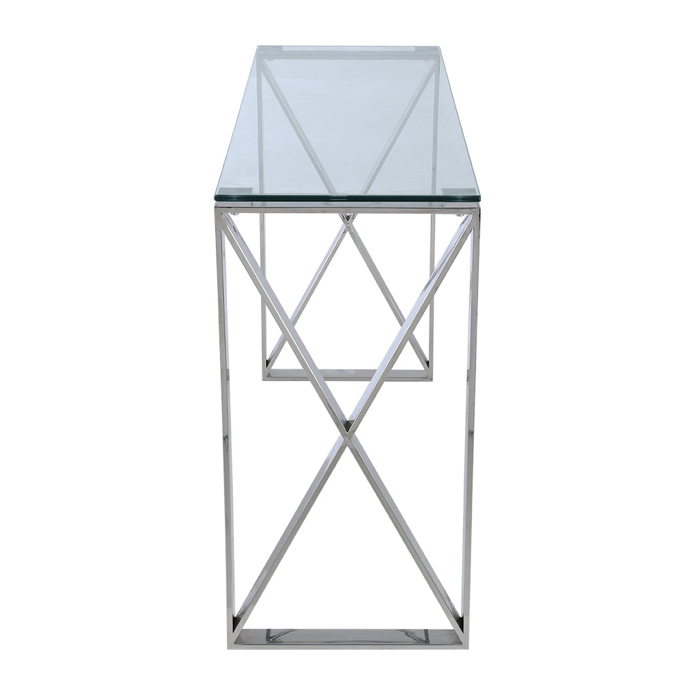 Modern Console Table Tempered Glass Coffee Table with 2 X-shaped Legs