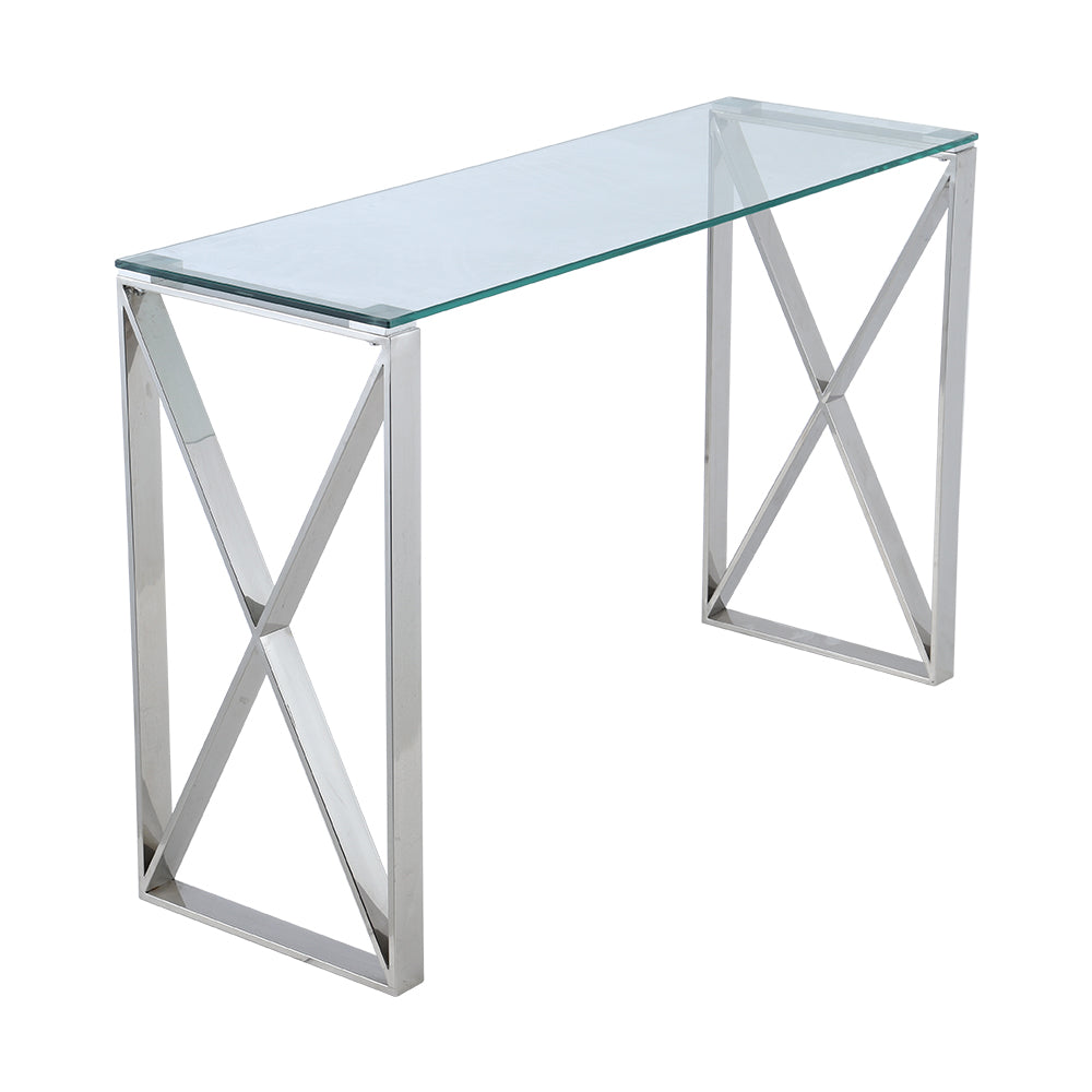 Modern Console Table Tempered Glass Coffee Table with 2 X-shaped Legs