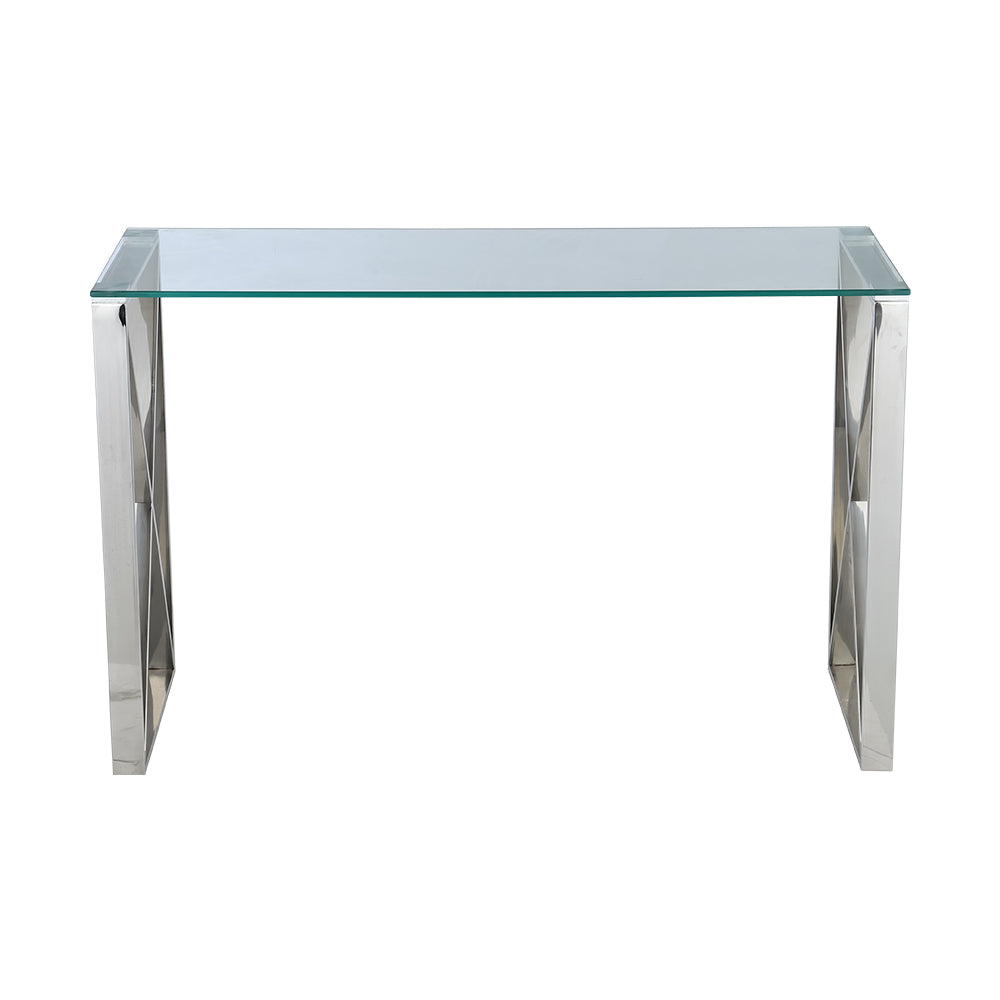 Modern Console Table Tempered Glass Coffee Table with 2 X-shaped Legs