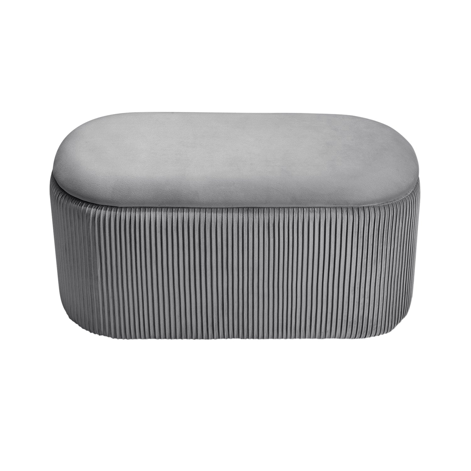 Modern Grey Storage Bench Oval Pleated Storage Ottoman