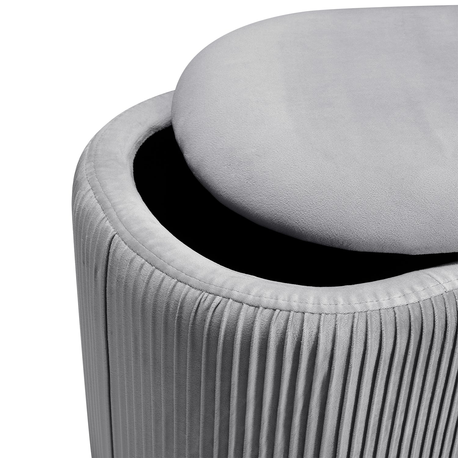 Modern Grey Storage Bench Oval Pleated Storage Ottoman