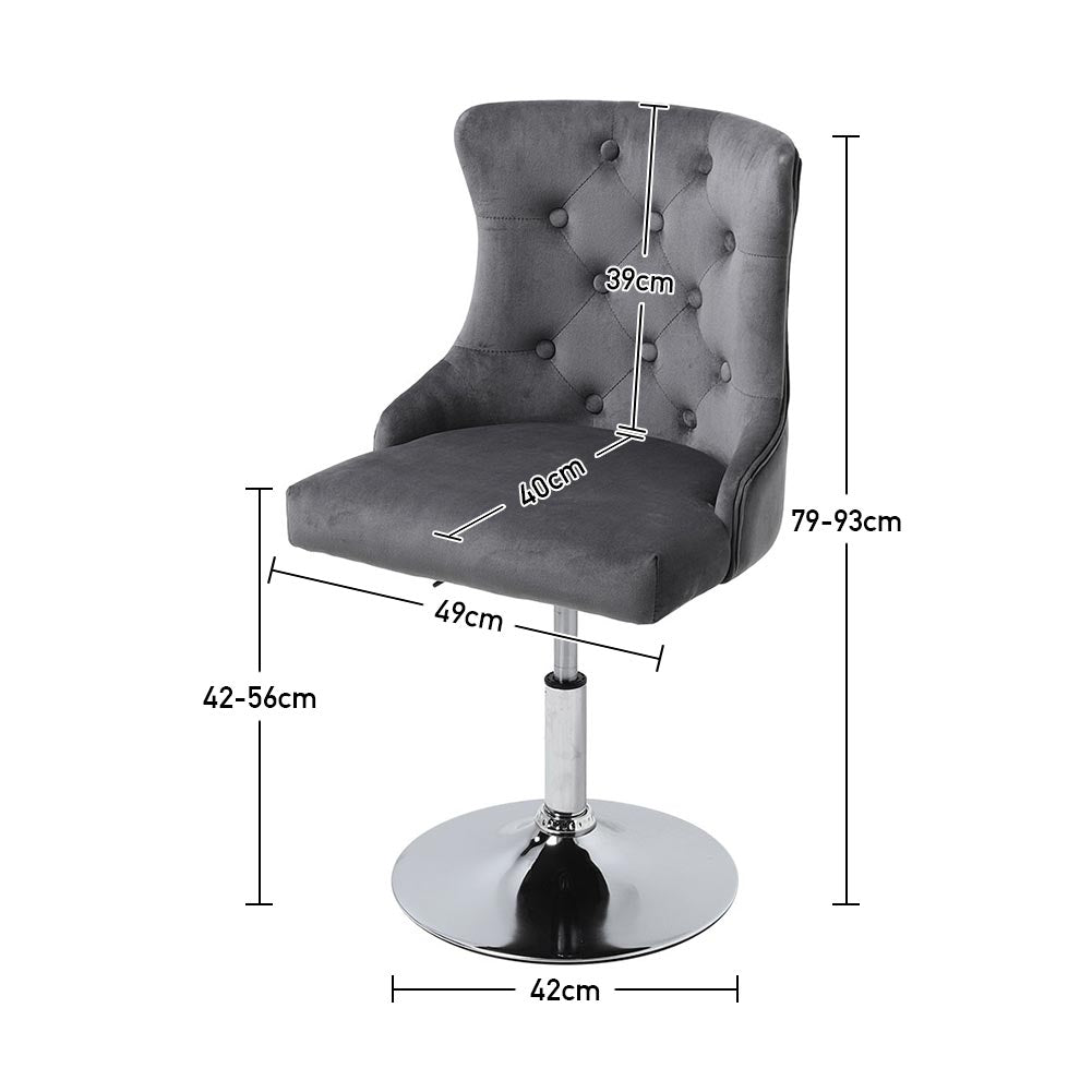 Height Adjustable Bar Chair Velvet Upholstered Stool with Chrome Footrest