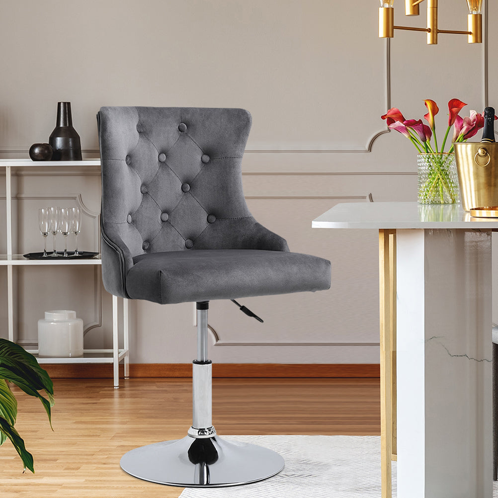Height Adjustable Bar Chair Velvet Upholstered Stool with Chrome Footrest