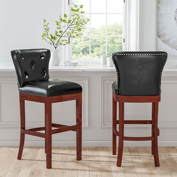 Tufted PU Leather Upholstered Low-Back Bar Stools Set of 2