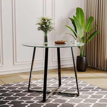 Round Tempered Glass Dining Table with Metal Legs