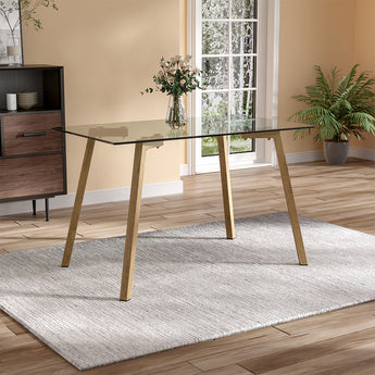 Modern Dining Table with Metal Legs in Wood Colour Coating