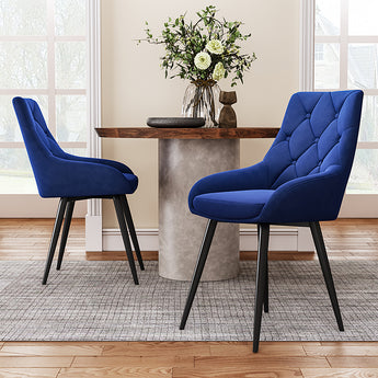 Buttoned Velvet Upholstered Dining Chair with Metal Legs Set of 2