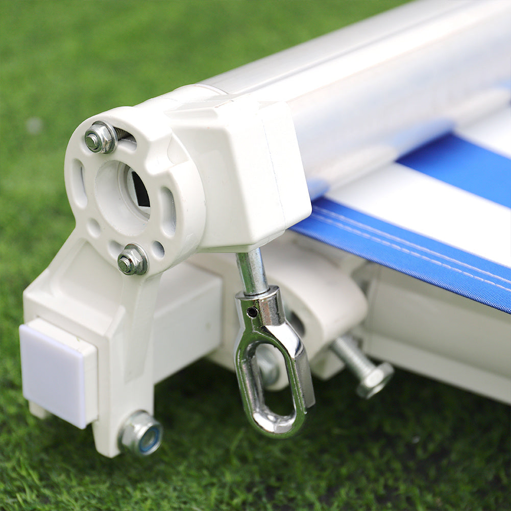 Retractable Patio Awning - Manual Shelter - Blue & White Awnings
