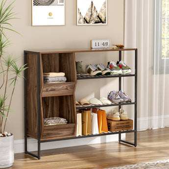 90cm W Walnut 3 Tier Shoe Rack Standing Shelves