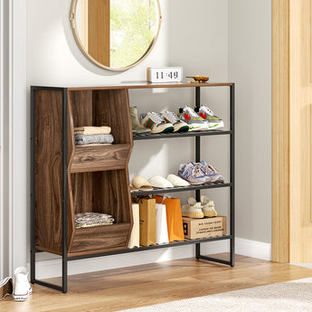 90cm W Walnut 3 Tier Shoe Rack Standing Shelves