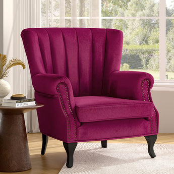 WineRed/Blue Velvet Wingback Chair Upholstered Armchair