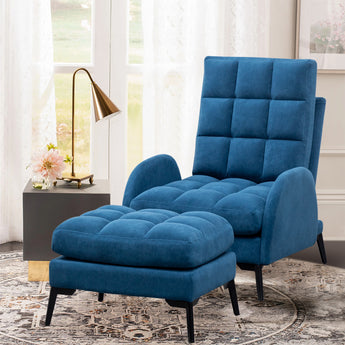 Frosted Velvet Recliner Armchair with  Footstool