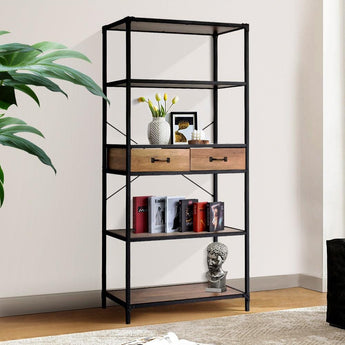 5-Tier Wooden Book Shelf with Drawers Living and Home 