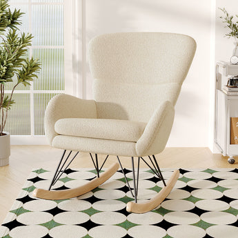Beige Faux Wool Upholstered Rocking Chair