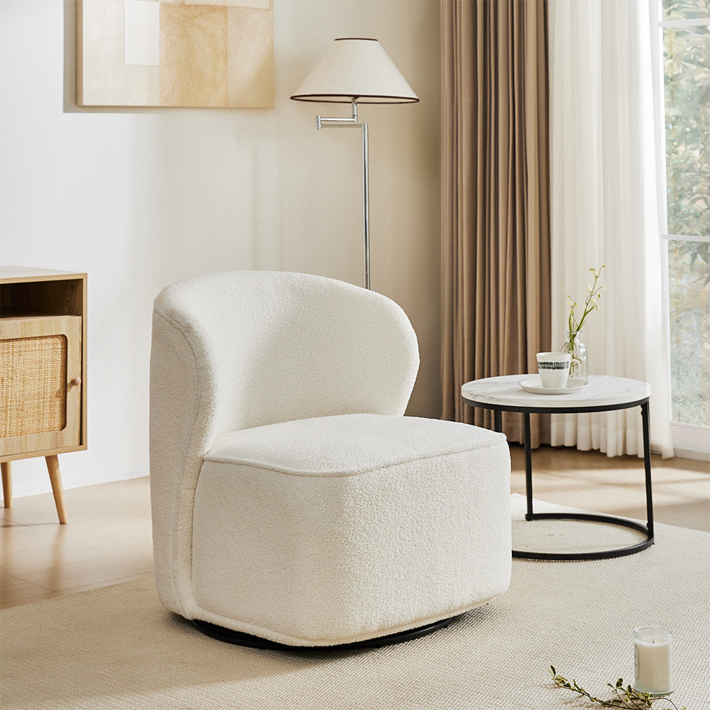 66cm W Sherpa Swivel Chair, White – Home & Outdoor Direct