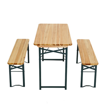 3-Piece Outdoor Wooden Foldable Table Benches Set