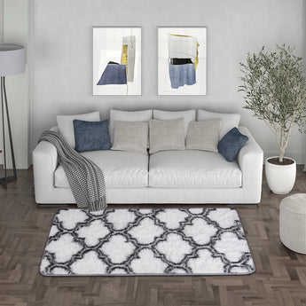 Modern Grey and White Geometric Indoor Shag Area Rug