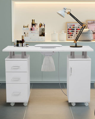 120cm Wide White Professional Manicure Station Nail Table on Wheels with Dust Collector Dressing Tables Living and Home 