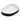 Oval ceramic countertop sink with white basin and black outer sides, drain opening