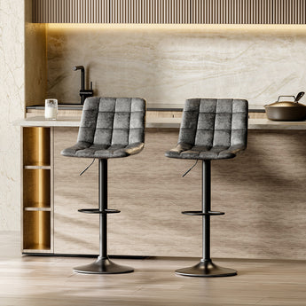 Two pieces of Grey PU Gas Lift Upholstered Swivel Bar Stools