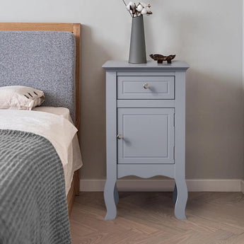 Grey Wooden Freestanding Bedside Table with Drawer and Cabinet