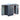 Metal garden storage shed diagram with labeled dimensions, sliding door opening, dark blue