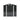 Black metal storage shed with white frame, double doors, and roof vents, front view