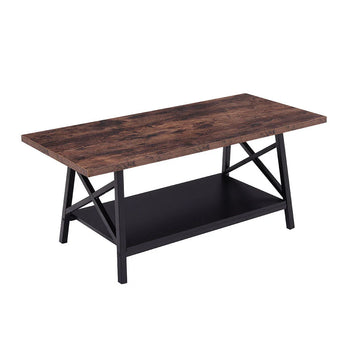 2 Tier Wooden Industrial Style Coffee Table with Storage Shelf