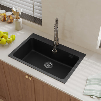 73.5x49cm Black Quartz Undermount Kitchen Sink Single Bowl