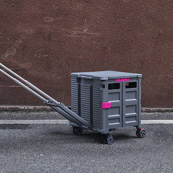 55L Collapsible Rolling Utility Crate with Magnetic Lid, Grey