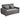 Grey sofa bed with two seat cushions and backrest pillows, rounded arms, fabric cover