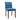 Blue dining chair with tufted back, studded edge trim and button details, wood legs