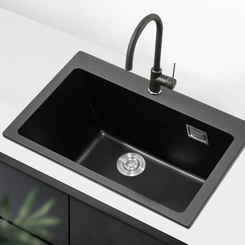 73.5x49cm Black Quartz Undermount Kitchen Sink Single Bowl