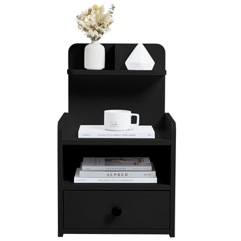 Minimalist Black Wooden Bedside Table with Drawers Cabinets Living and Home 